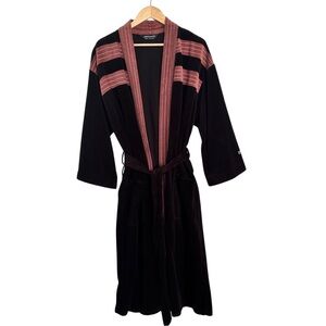 Vtg Pierre Cardin Color Block Black Brown Velvet Robe OSFM MCM House Coat EUC